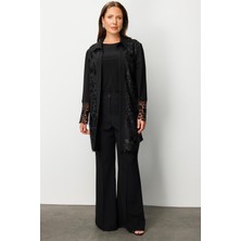 Moda Ilgi Kadın Büyük Beden Önü Güpür Dantelli Tunik 0256 Siyah