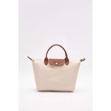 Krem Deri Kapaklı Omuz Çantası