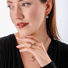 Atelier Leo Handmade Jewellery Klasik Güverseli Tektaş  Kadın 3'lü Takı Seti Küpe Kolye Yüzük Takım Bakır El Yapımı Kristal Taşlı Kararma Yapmaz Kutulu