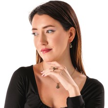 Atelier Leo Handmade Jewellery Antik Işıltı Antrasit  Kadın 3'lü Takı Seti Küpe Kolye Yüzük Takım Bakır El Yapımı Kristal Taşlı Kararma Yapmaz Kutulu