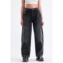 Kadın Antrasit Skater Baggy Jeans Bol Paça Pantolon