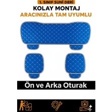 Renault Laguna - 2 2004-2009 Uyumlu 3 Parça Kapitone Oturak Araba Koltuk Suni Deri Mavi - Kaymaz | Trobus