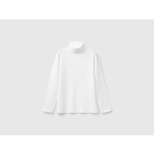 Kız Çocuk Ekru Balıkçı Yaka Basic T-Shirt