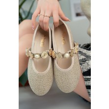 Kadın Bej Günlük Babet Tokalı Ayarlanabilir Hafif Rahat Ayakkabı