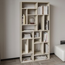 İnarch Dizayn Nicola Kitaplık – 18 Raflı, Modern Kütüphane, Traverten