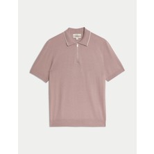 Marks & Spencer Pamuk Karışımlı Yarım Fermuarlı Örgü Polo Yaka Tshirt