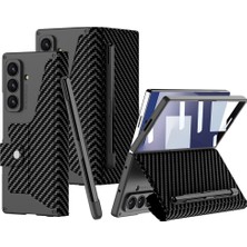 Nova Global Galaxy Z Fold 7 Kılıf Kamera Korumalı Karbon Tasarımlı Zore Kıpta Kalem Bölmeli Fest Kapak