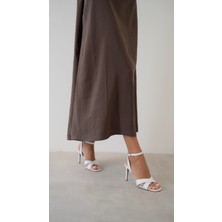 Napa Beyaz Hakiki Deri  Topuklu Ayakkabı