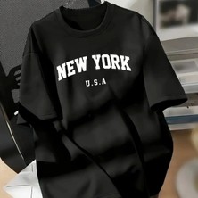 New York Baskılı Oversize Bisiklet Yaka Tshirt  Iyah