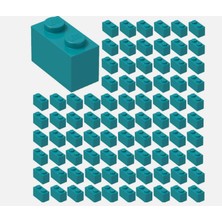 50 Adet 1x2 Koyu Turkuaz Tuğla Duvar Parçası - 50 Piece 1x2 Dark Turquoise Brick Parts