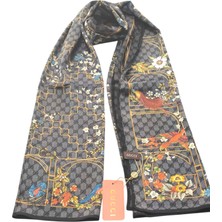 Gucci Vual Ipek Şal Çiçekli  G Baskılı Siyah