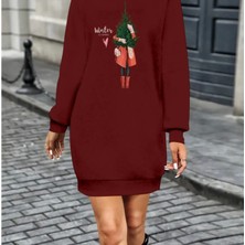 Kadın Uzun Kollu Bisiklet Yaka Desenli Kısa Viskon Iki Iplik Elbise