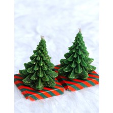 2'li Altın Simli Çam Ağacı Mum