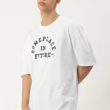 Erkek Baskılı Oversize Tshirt  Beyaz