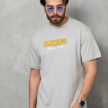 Unisex Basic Bisiklet Yaka Oversize Thirt  Gri