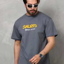 Unisex Basic Bisiklet Yaka Oversize Thirt  Füme