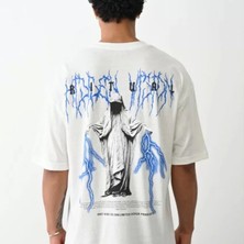 Unisex Baskılı Oversize Thirt  Beyaz