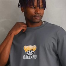 Unisex Baskılı Oversize Thirt  Füme