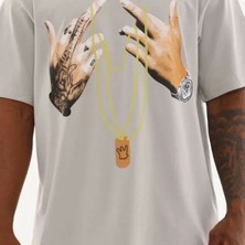 Unisex Baskılı Oversize Thirt  Gri