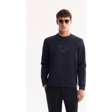 AVVA Erkek Lacivert Bisiklet Yaka Pamuklu Bi-Stretch Baskılı Regular Fit Sweatshirt A52Y1247