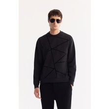 AVVA Erkek Siyah Bisiklet Yaka Pamuklu Bi-Stretch Baskılı Regular Fit Sweatshirt A52Y1285
