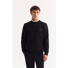 AVVA Erkek Siyah Bisiklet Yaka Pamuklu Bi-Stretch Basic Regular Fit Sweatshirt A52Y1328