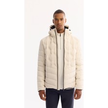 Avva Erkek Kırık Beyaz Kapüşonlu Su İtici Rüzgar Geçirmez -5°C Dayanıklı Şişme Mont A52Y6075