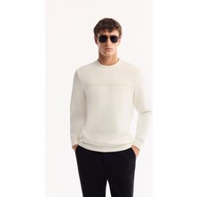 AVVA Erkek Ekru Bisiklet Yaka Pamuklu Bi-Stretch Baskılı Regular Fit Sweatshirt A52Y1325