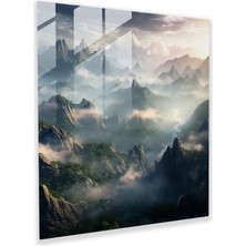 Popcas Sisli Dağ Cam Tablo - Manzara Duvar Dekorasyonu