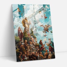 Popcas Pop Art ile Klasik Eserlerin Buluşması - Klasik Eserler ve Pop Art Cam Tablo Kutsal Kitap Sahnesi Pikselleştirilmiş