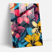 Popcas Andy Warhol Çiçek Desenli Canlı Cam Tablo - Andy Warhol Cam Tablo Andy Warhol Cam Duvar Sanatı