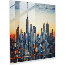 Popcas Şehir Manzaralı Minimalist Cam Mozaik Duvar Sanatı