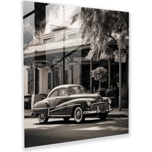 Popcas Nostaljik Kafe Klasik Araba Cam Tablo - Duvar Dekoru Cam Duvar Sanatı Ev Dekorasyonu Modern Sanat Eseri