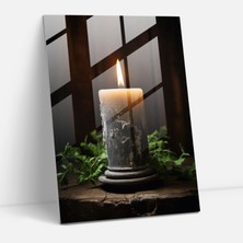 Popcas Cam Tablo Sıcak Mum Alevi - Mum Gerçekçi Fotoğraf Cam Duvar Sanatı Huzurlu Atmosfer