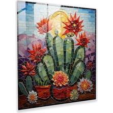 Popcas Renkli Cam Mozaik Kaktüs Cam Tablo - Kaktüs Cam Sanatı Mozaik Sanat Eseri Geleneksel Zanaatkarlık