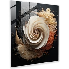 Popcas Kuru Çiçek Cam Tablo - Çiçekli Spiral - Kuru Çiçek Cam Sanat Monokrom Renk Dizilişi