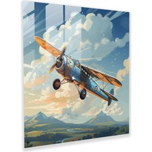 Popcas Uçak Cam Tablo - Dijital Illüstrasyon - Uçak Modern Sanat Duvar Dekorasyonu Harika