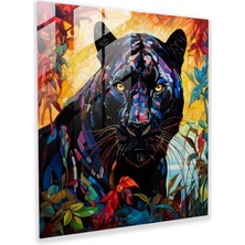 Popcas Kara Panter Cam Tablo - Ev Dekorasyonu Cam Duvar Sanatı