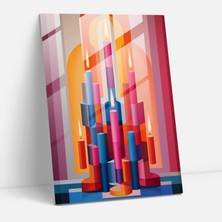 Popcas Renkli Şekiller Cam Tablo - Mum Modern Sanat Unsurlarla Bütünleşmiş Geometrik Soyutlama