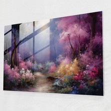 Popcas Ay Işığında Bahçe Cam Tablo - Dünya Çiçekler Ay Cam Tablo