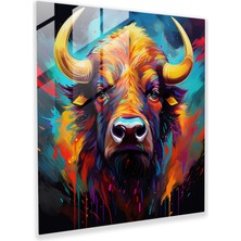 Popcas Canlı Buffaloyu Yansıtan Çağdaş Dijital Illüstrasyon - Buffalo Cam Tablo Canlı Renkler Çağdaş Dijital Illüstrasyon