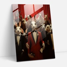 Popcas Kırmızı Halı Hayvanlar Cam Tablo - Insanlar Gibi Giyinmiş Hayvanlar Cam Tablo Dijital Kolaj Cam Sanatı