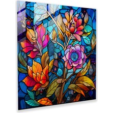 Popcas Canlı Kuru Çiçek Cam Tablo - Kuru Çiçek Ince Desenler Canlı Renkler