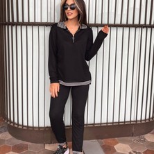 Kadın Uzun Kollu Ribana ve Fermuar Detay Bluz ve Yüksel Bel Pantolon 2li Takım