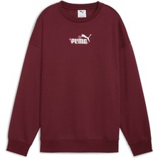 Puma ESS NATURE 2.0 Oversized Kadın Bordo Sweatshirt Düz Desenli 2025 Sonbahar - Kış