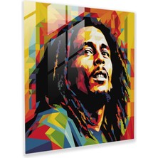 Popcas Bob Marley Cam Tablo - Renkli Geometrik Şekiller Modern Sanat