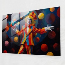 Popcas Jonglör Palyaço Cam Tablo - Sirk Renkli Toplar Cam Duvar Sanatı Jonglörlük