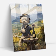Popcas Sanat Dolu Köpek Cam Tablosu - Insan Giysili Hayvanlar Cam Tablo Köpek Kırsal Alan