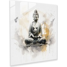 Popcas Asya Budası Cam Tablo - Huzur Dolu Hat Sanatı - Asya Modern Sanat Aydınlanma Meditasyon Yapan Buda