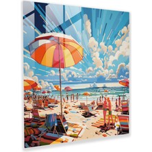 Popcas Renkli Plaj Şemsiyeleri Cam Tablo - Plaj Modern Sanat Ev Dekorasyonu